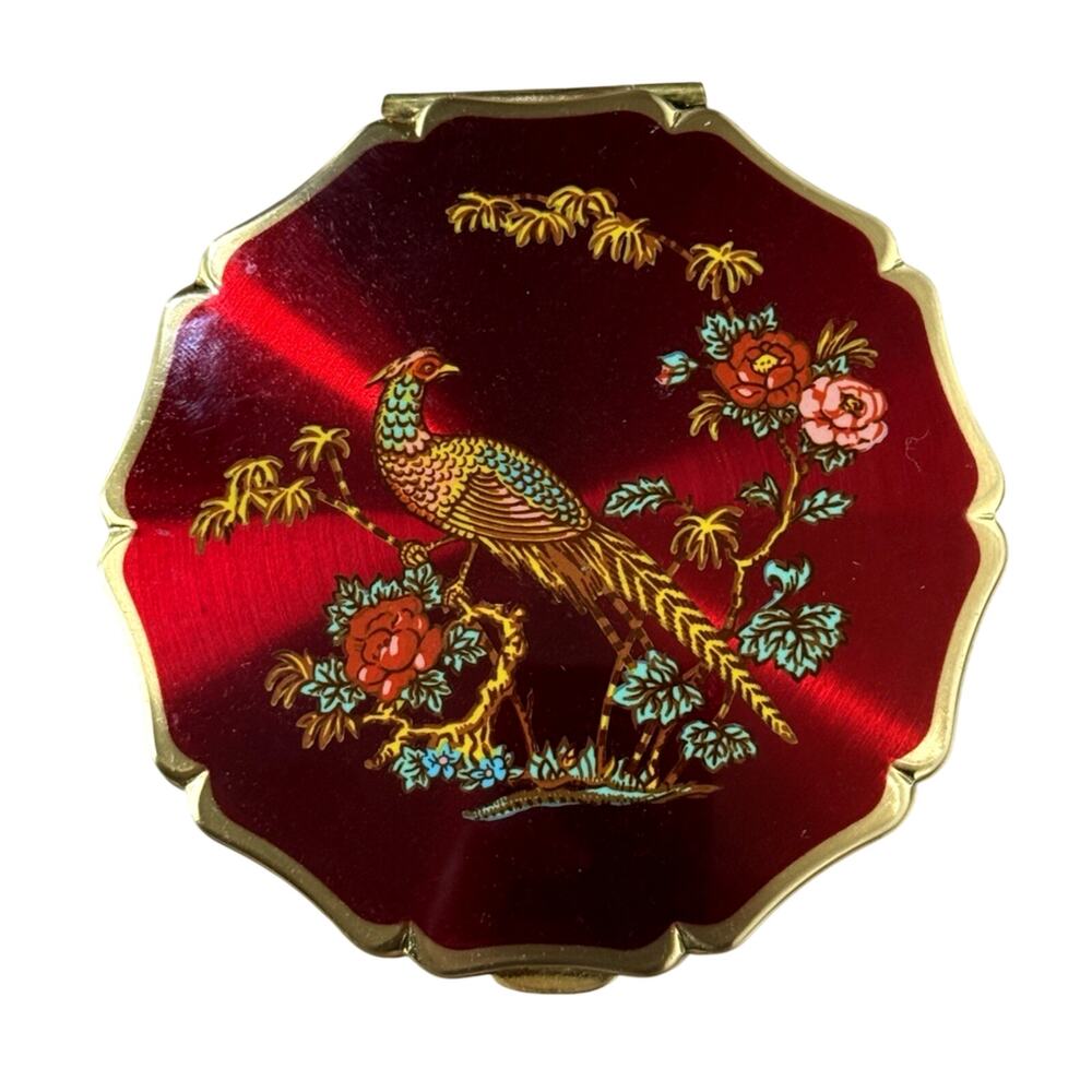 Vintage STRATTON England Pheasant and Roses Compact Floral Bird
